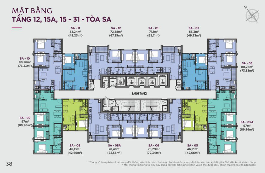 Trang chủ 90 Mặt bằng tầng 12-31 tòa SA Vinhomes Hòa Long - Bắc Ninh